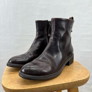 FRANCO SARTO Womens Brown Pull Tab Round Toe Stacked Heel Leather Booties 6M